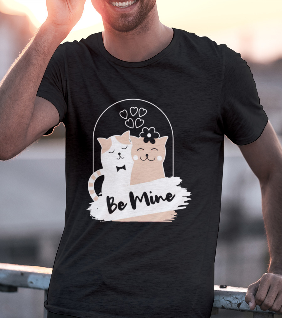Be Mine Cute Cat Couple With Hearts And Bow Tie T-Shirt