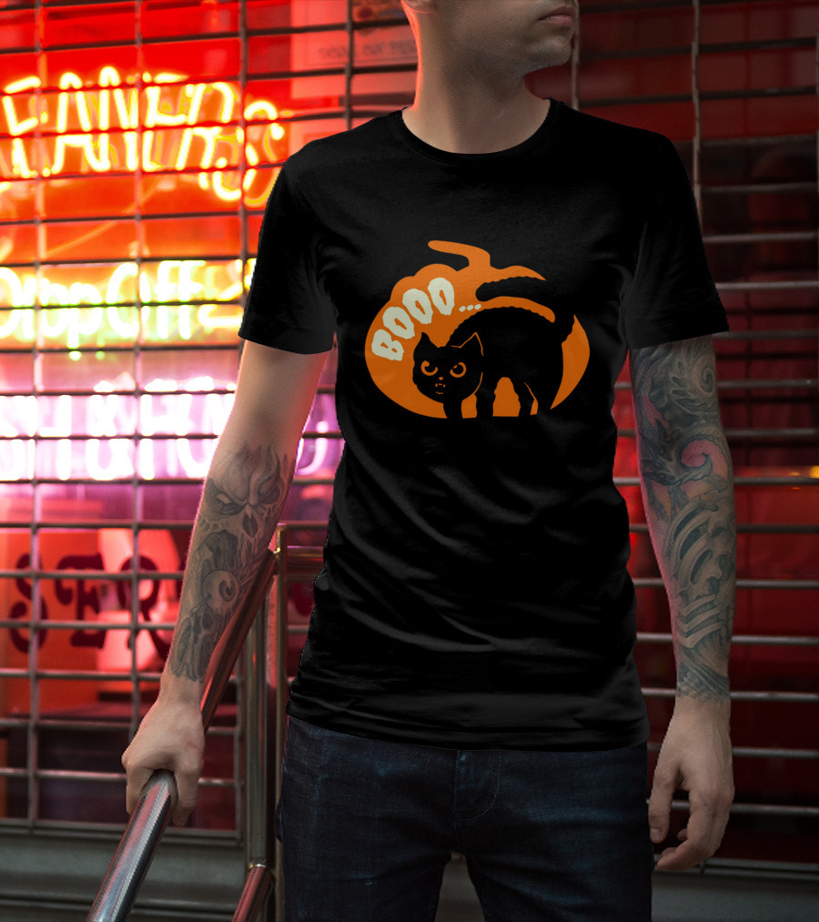 BOO Scary Cat Halloween Pumpkin T-Shirt