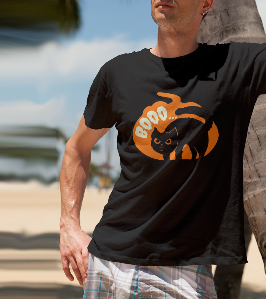 BOO Scary Cat Halloween Pumpkin T-Shirt