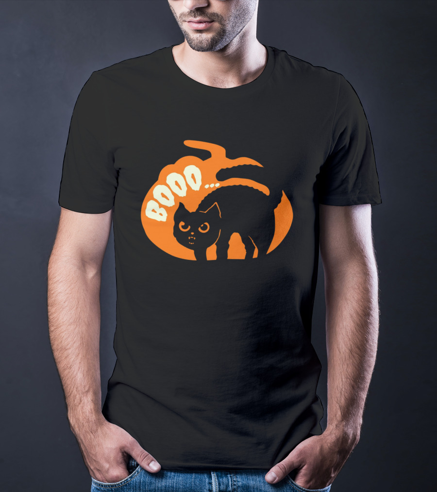 BOO Scary Cat Halloween Pumpkin T-Shirt