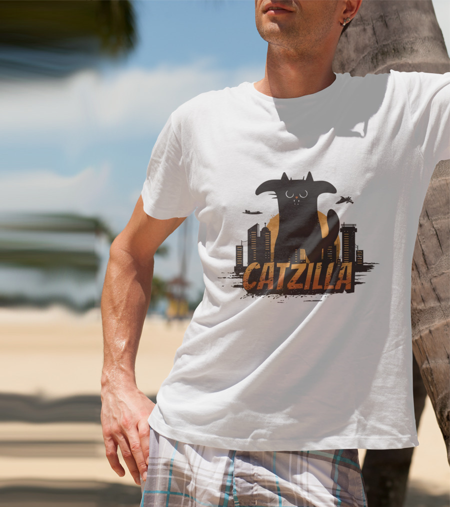 Catzilla Funny Comic Animal Skyline Monster T-Shirt