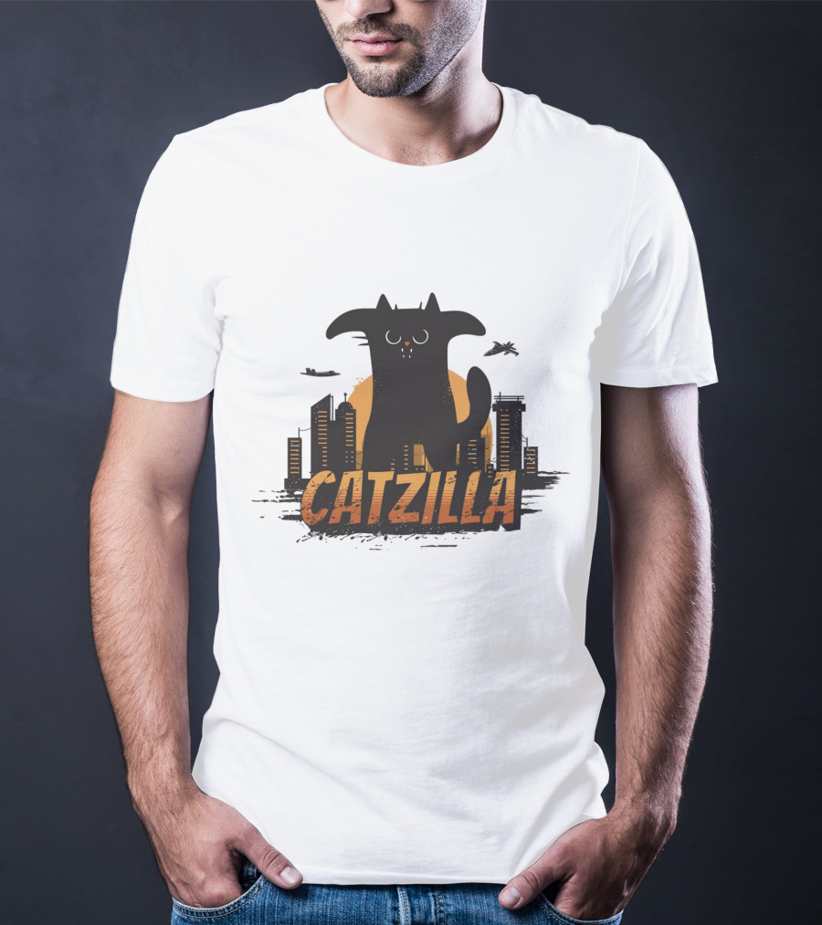 Catzilla Funny Comic Animal Skyline Monster T-Shirt