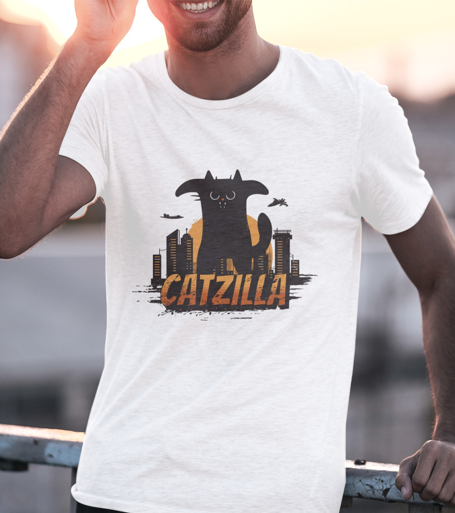 Catzilla Funny Comic Animal Skyline Monster T-Shirt