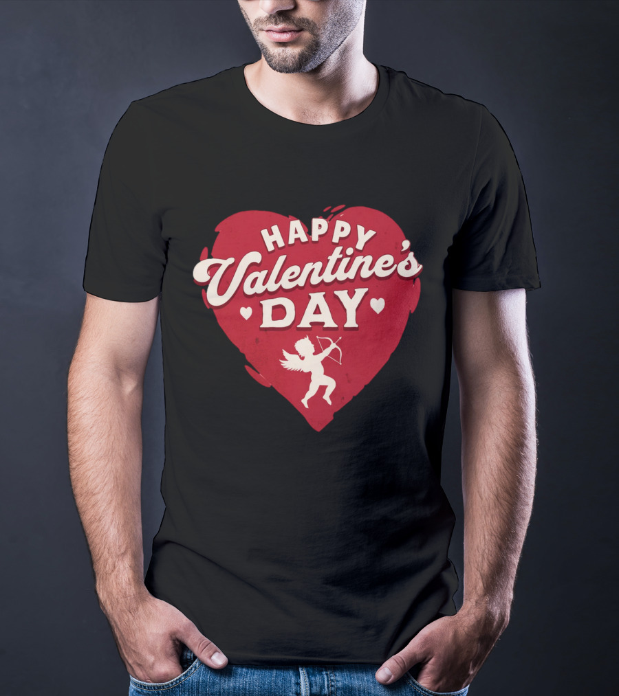 Happy Valentine's Day Cupid Heart With Arrow T-Shirt