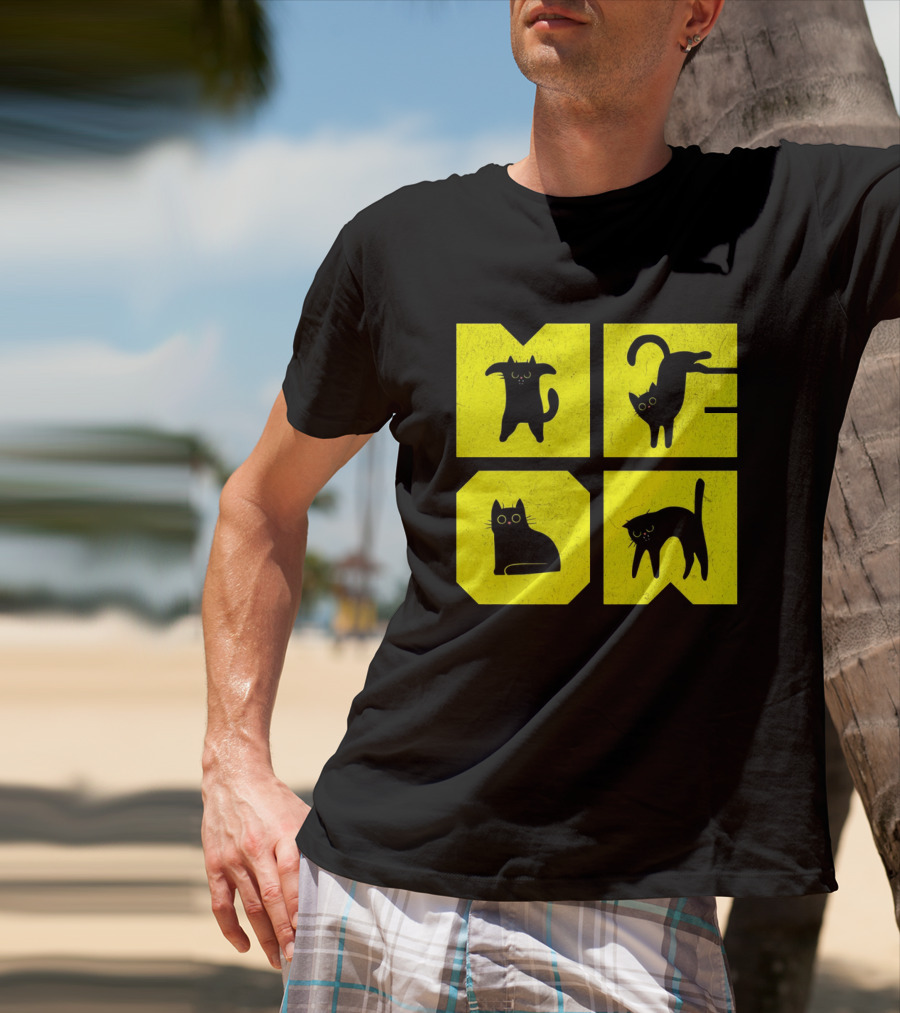 MEOW Cute Black Cats On Yellow Blocks T-Shirt