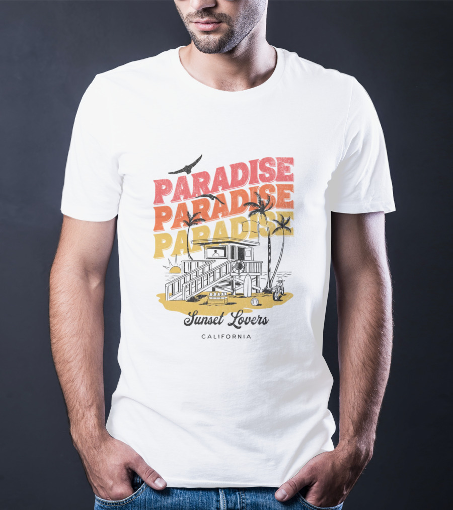 Paradise Sunset Beach Scene With Tropical Palms T-Shirt