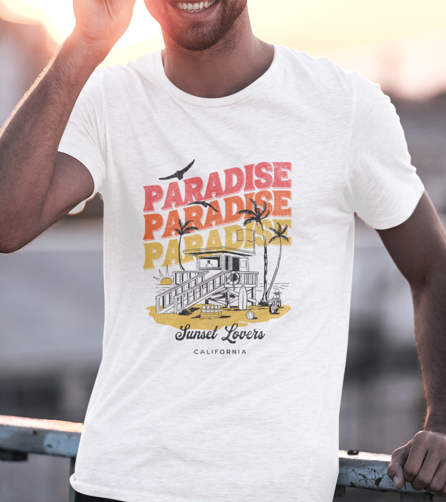 Paradise Sunset Beach Scene With Tropical Palms T-Shirt