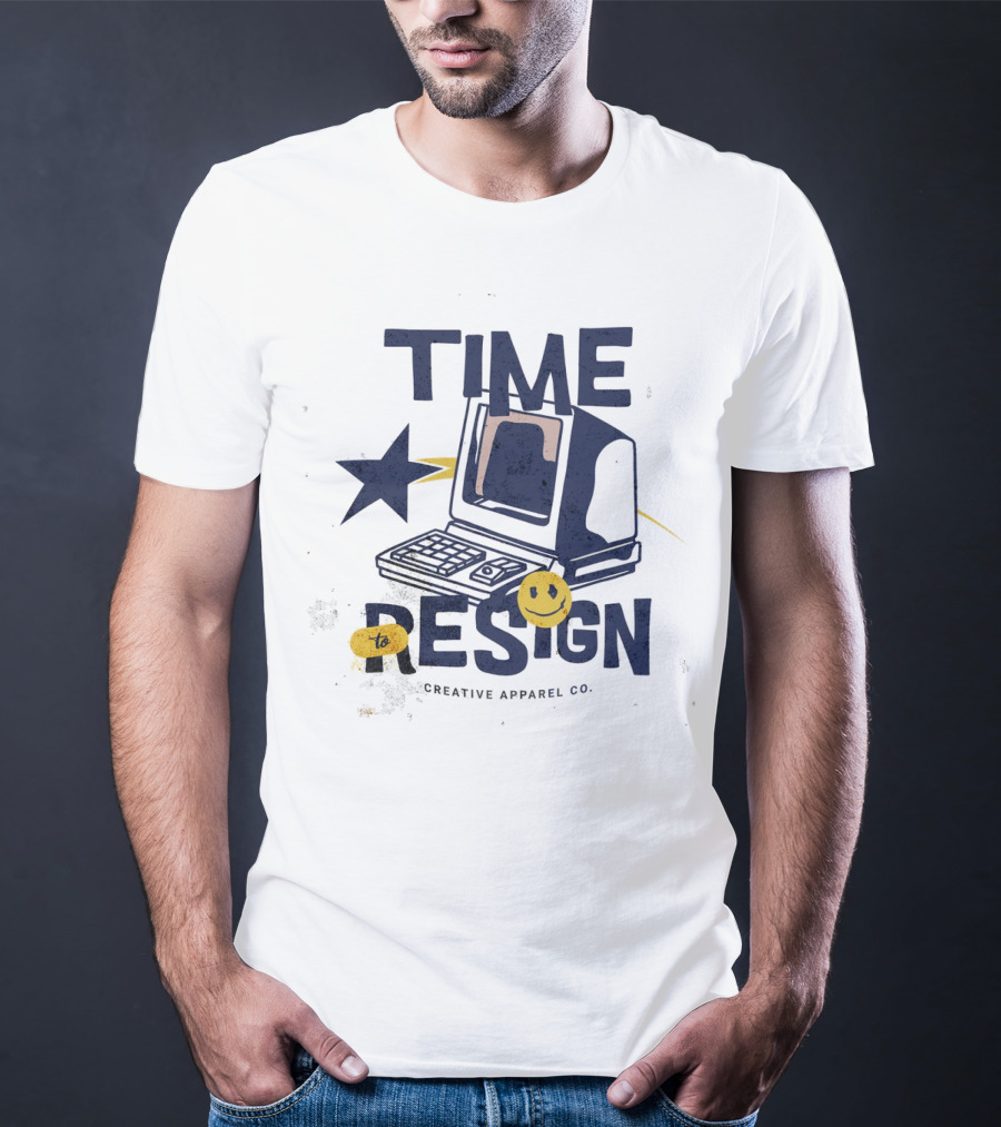 Time To Resign Vintage Computer Smiley Creative Apparel Co T-Shirt