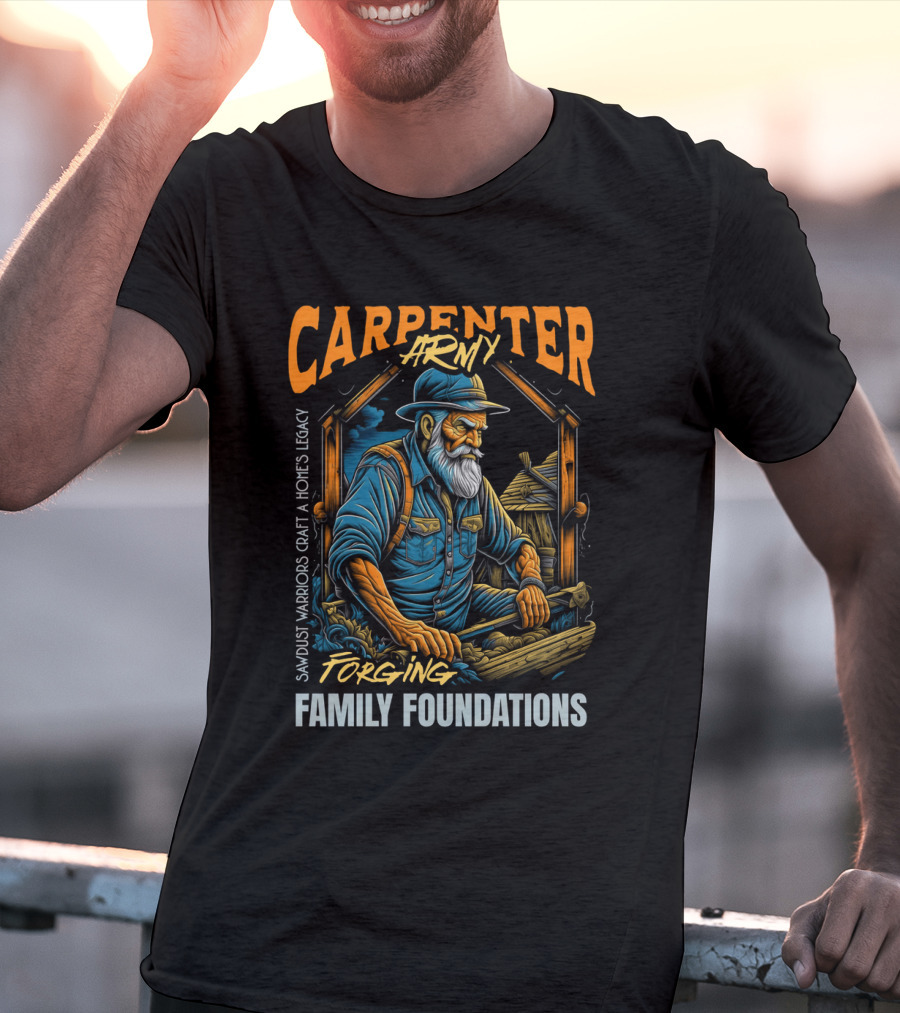 Carpenter Army Forging Family Foundations Sawdust Warriors Craft Homes Legacy T-Shirt