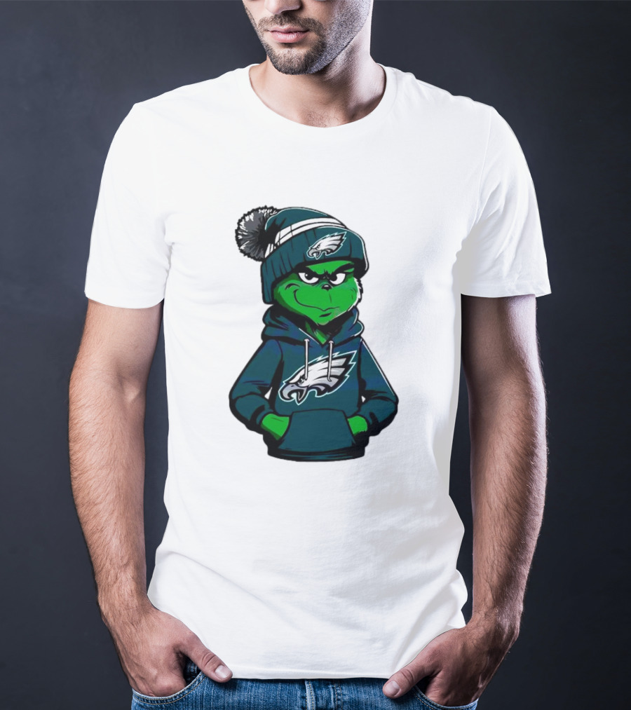 Grinch Dressed In Philadelphia Eagles Hoodie And Hat T-Shirt