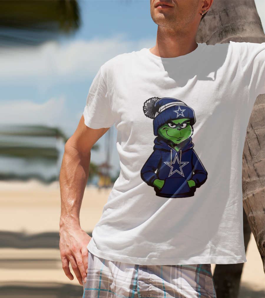 Grinch In Dallas Cowboys Hoodie And Beanie With Star T-Shirt