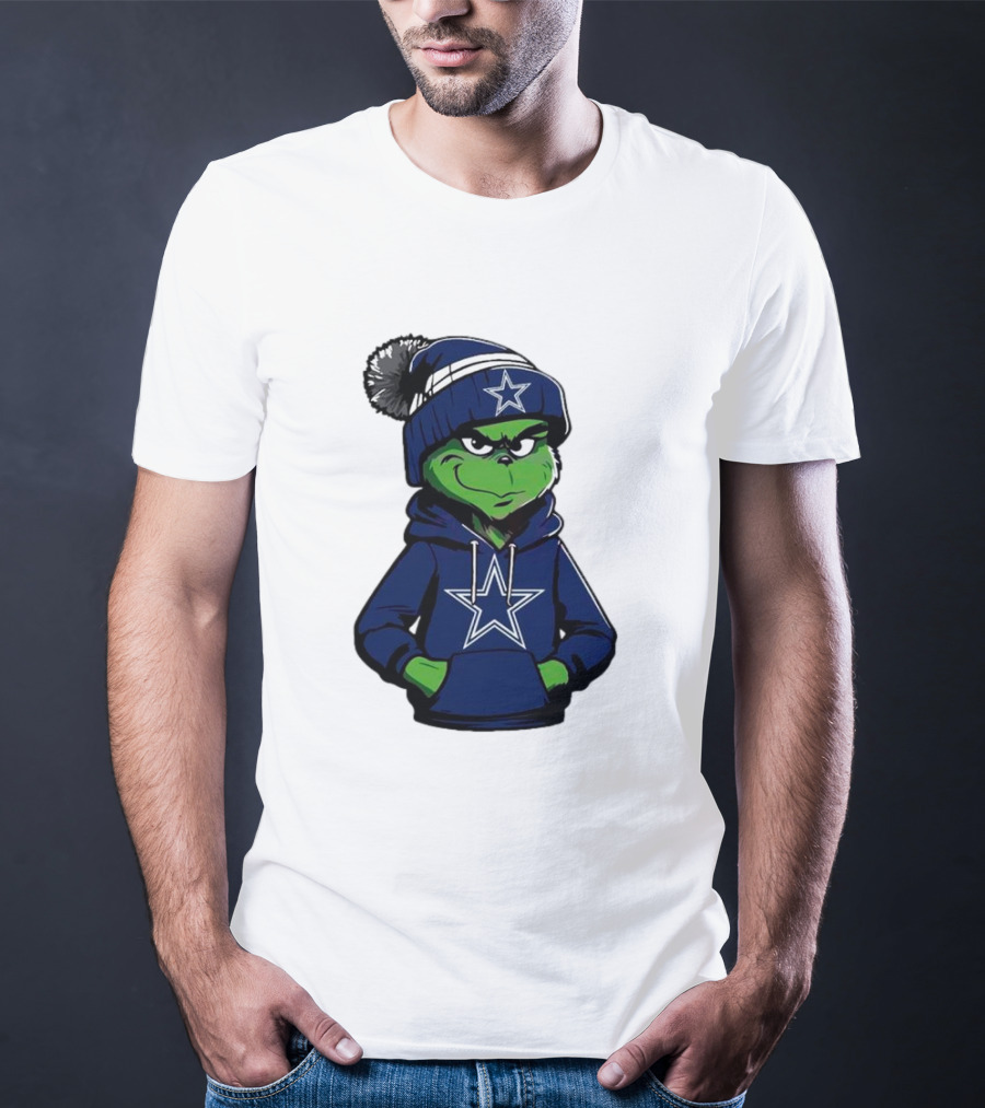 Grinch In Dallas Cowboys Hoodie And Beanie With Star T-Shirt