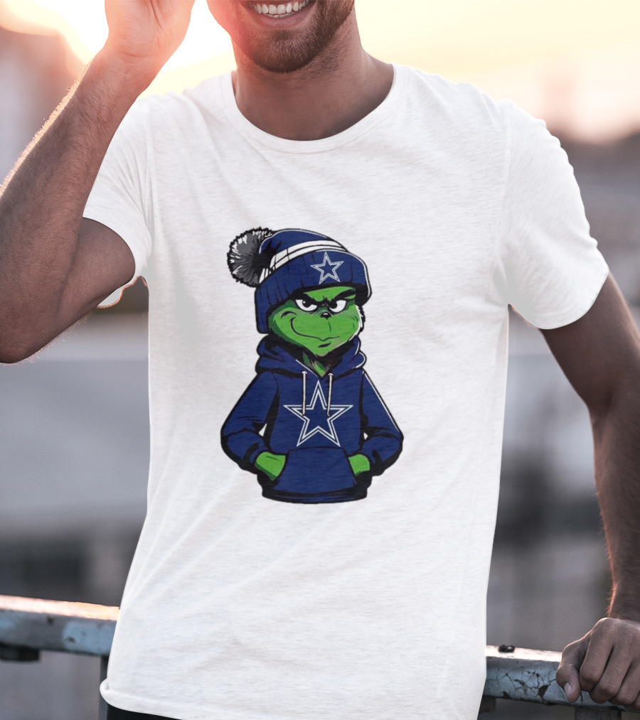 Grinch In Dallas Cowboys Hoodie And Beanie With Star T-Shirt