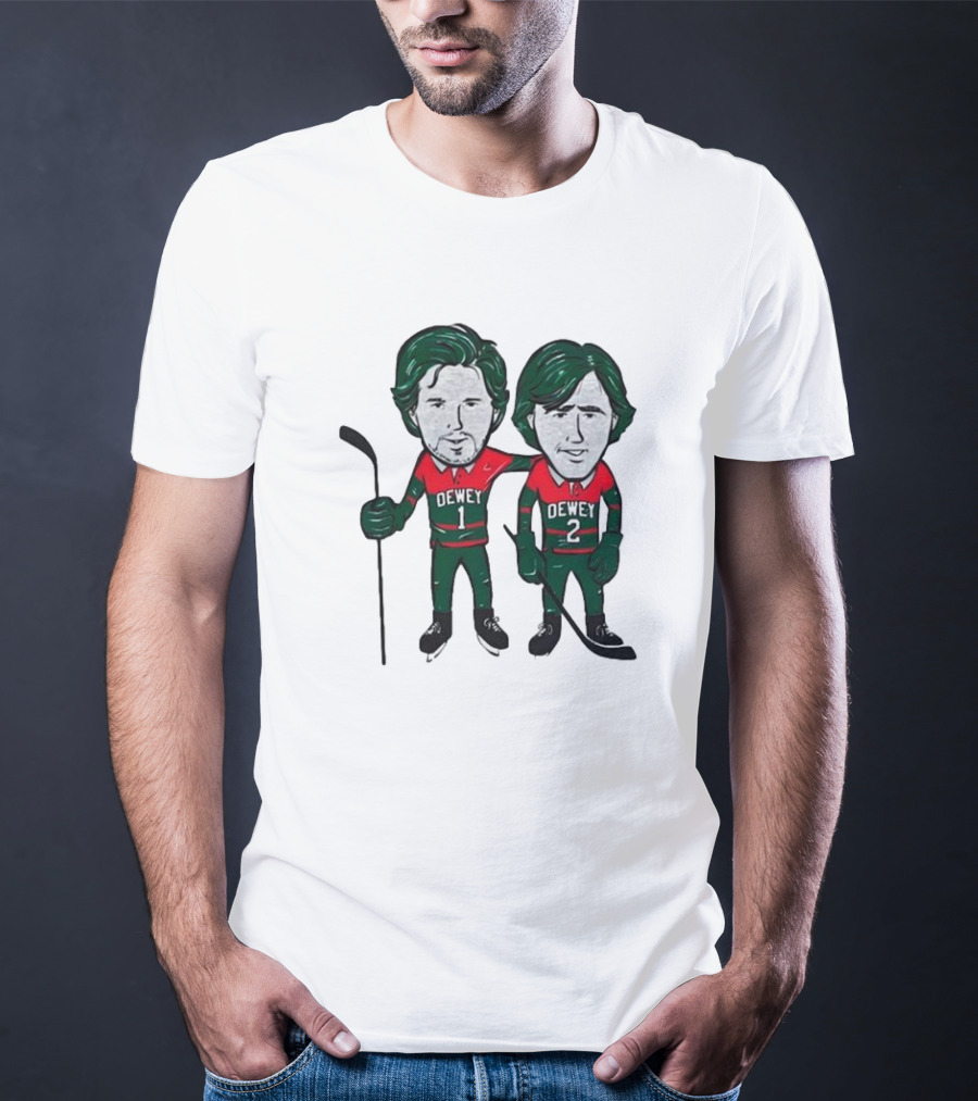 Dewey Brothers Hockey Duo With Numbered Jerseys And Sticks T-Shirt