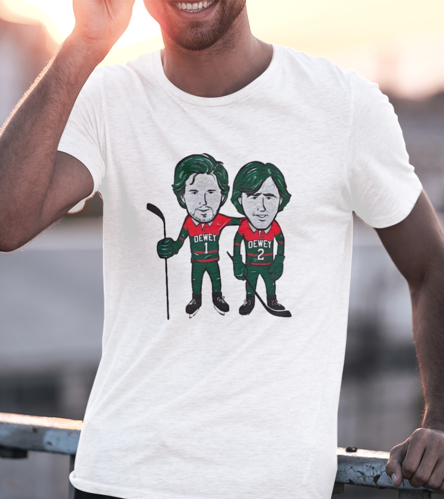 Dewey Brothers Hockey Duo With Numbered Jerseys And Sticks T-Shirt