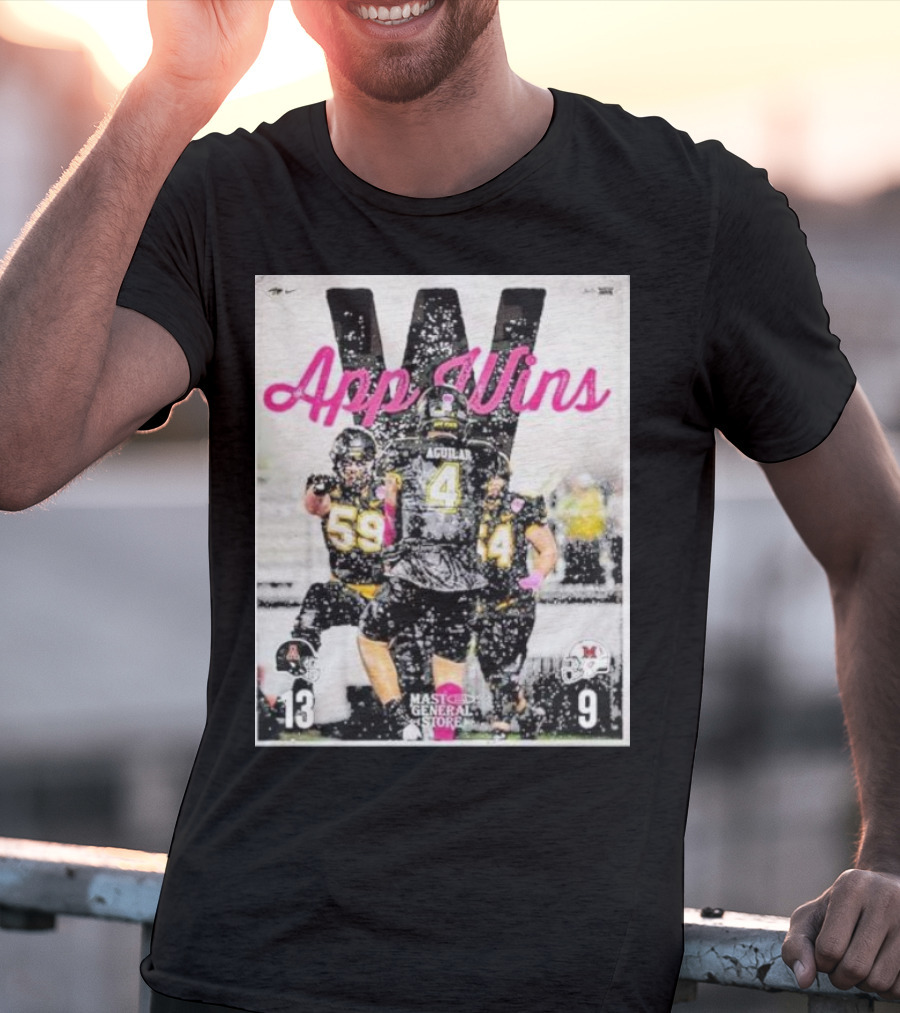 Appalachian State Mountaineers Football App Wins 13 9 Victory Celebration Football Players In Action T-Shirt