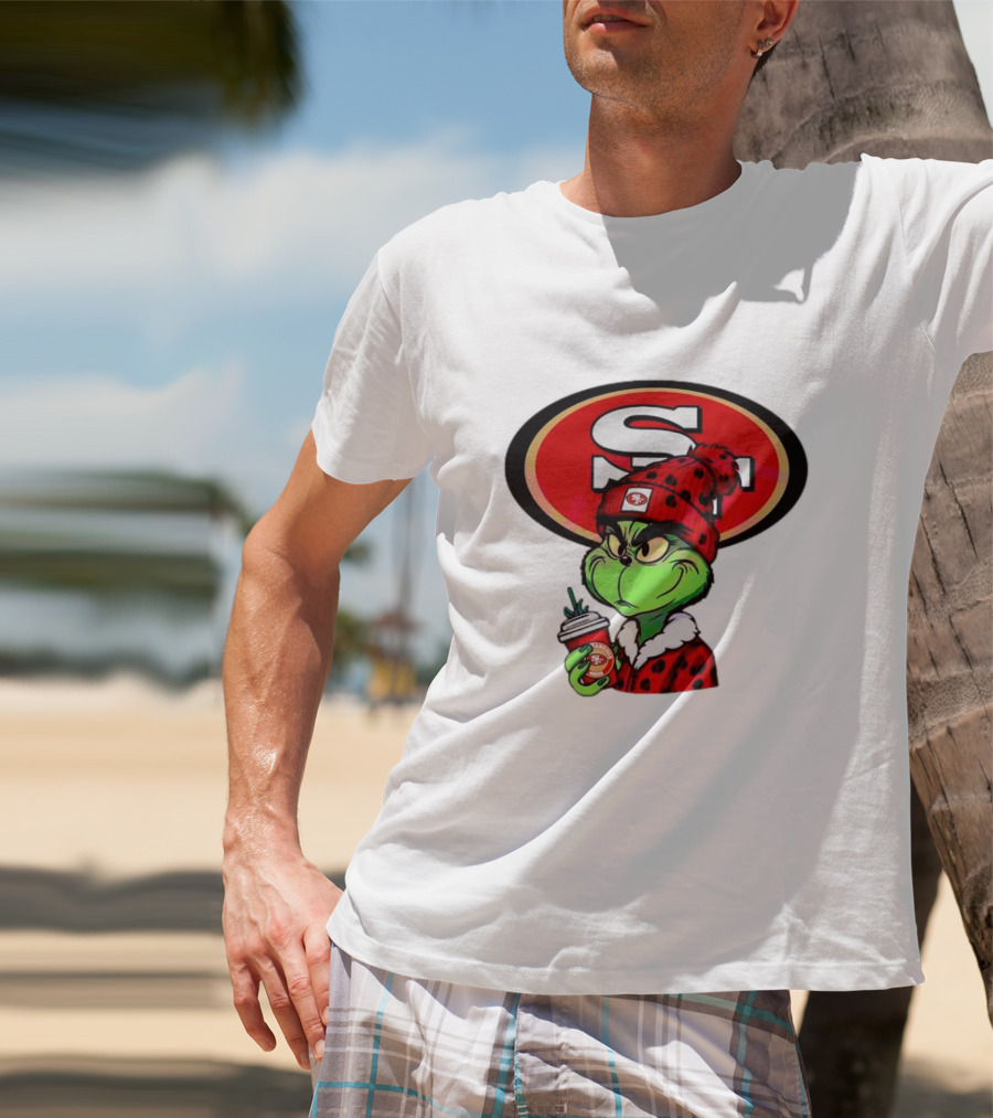 Grinch With San Francisco 49ers Logo And Coffee T-Shirt