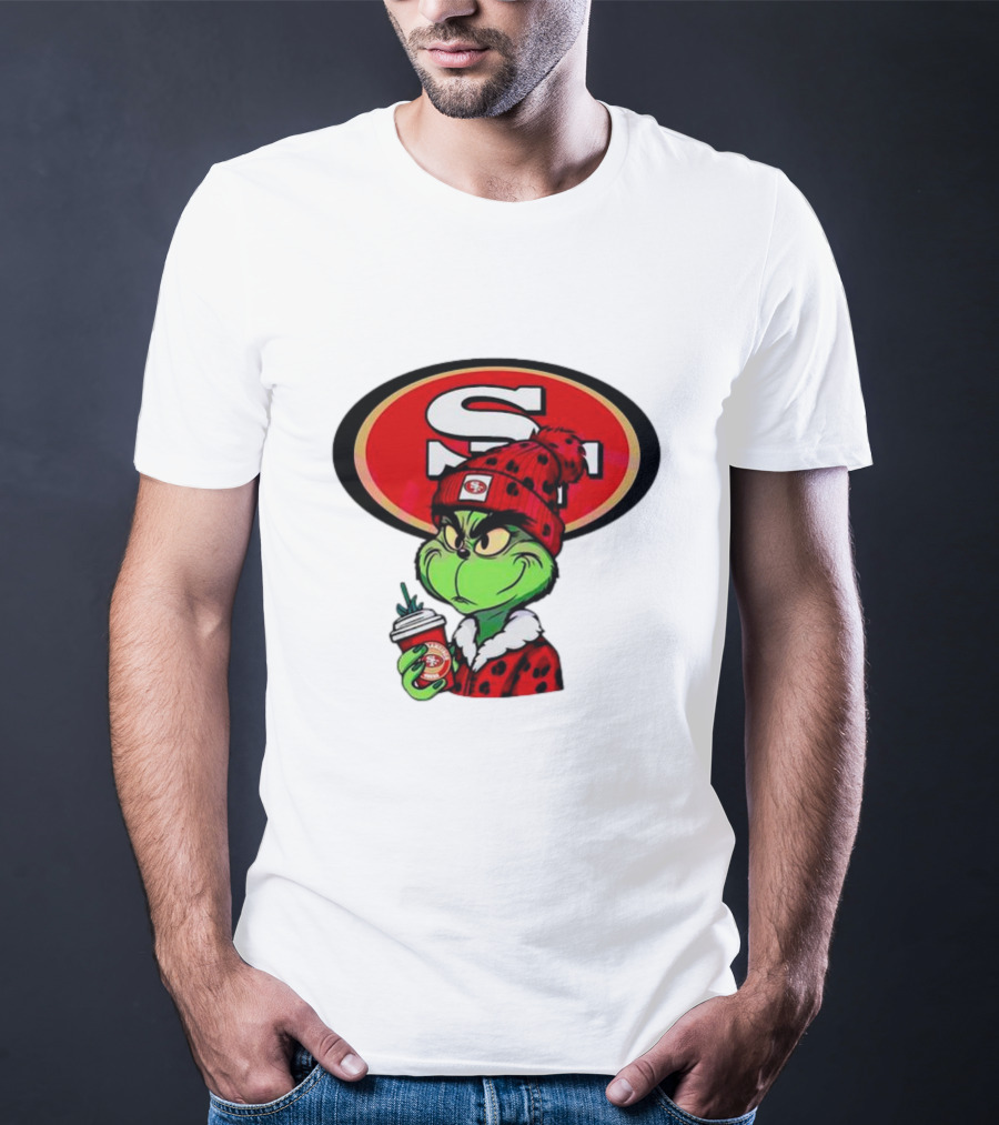 Grinch With San Francisco 49ers Logo And Coffee T-Shirt
