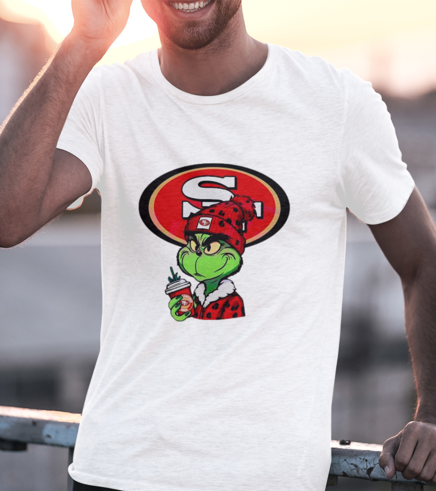 Grinch With San Francisco 49ers Logo And Coffee T-Shirt