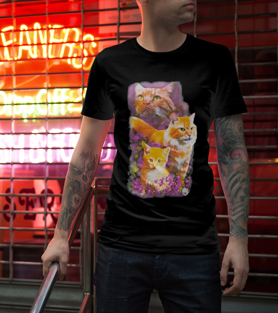 Opticgaming Scump Cat Trio Among Blossoms T-Shirt