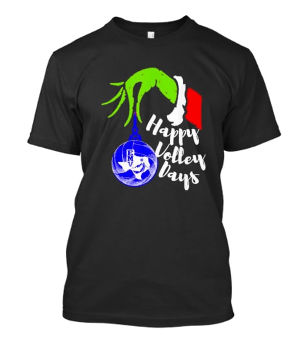 Happy Volleydays Grinch Hand Holding Volleyball Holiday T-Shirt