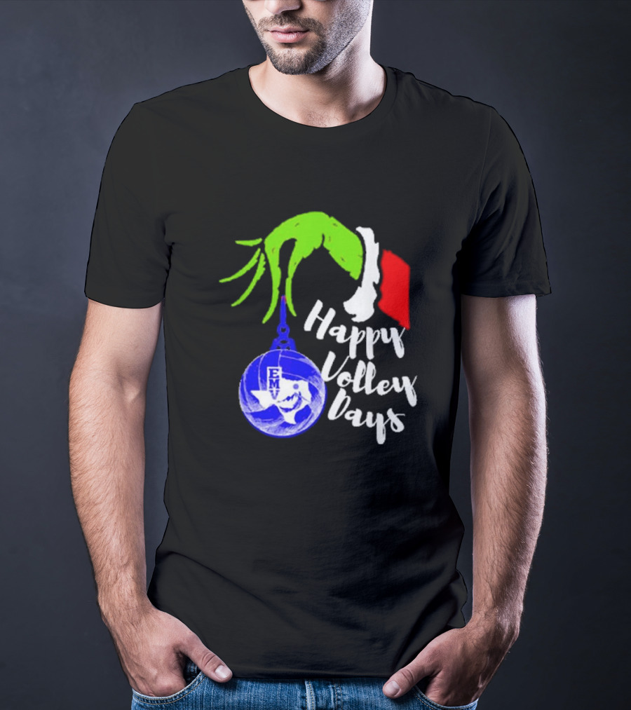 Happy Volleydays Grinch Hand Holding Volleyball Holiday T-Shirt