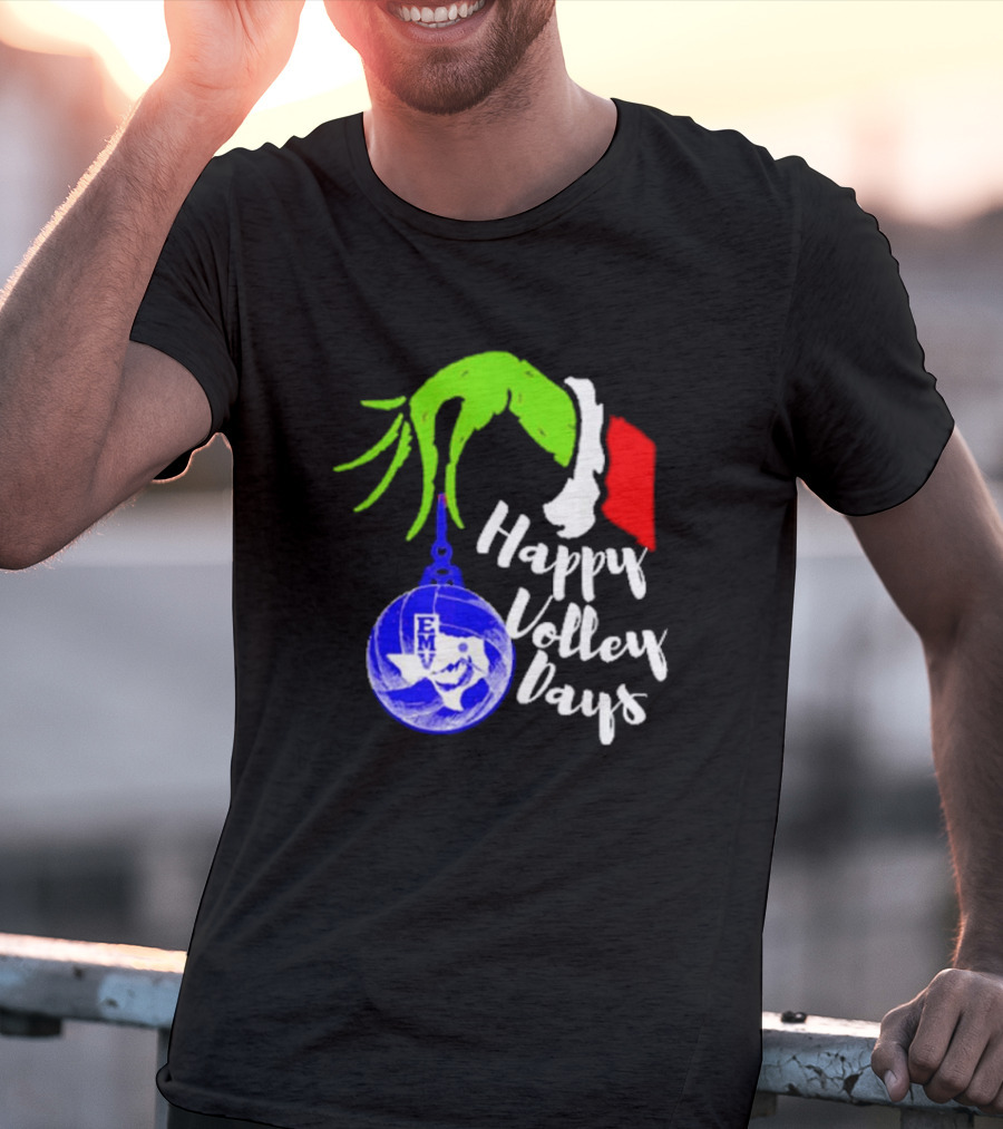 Happy Volleydays Grinch Hand Holding Volleyball Holiday T-Shirt