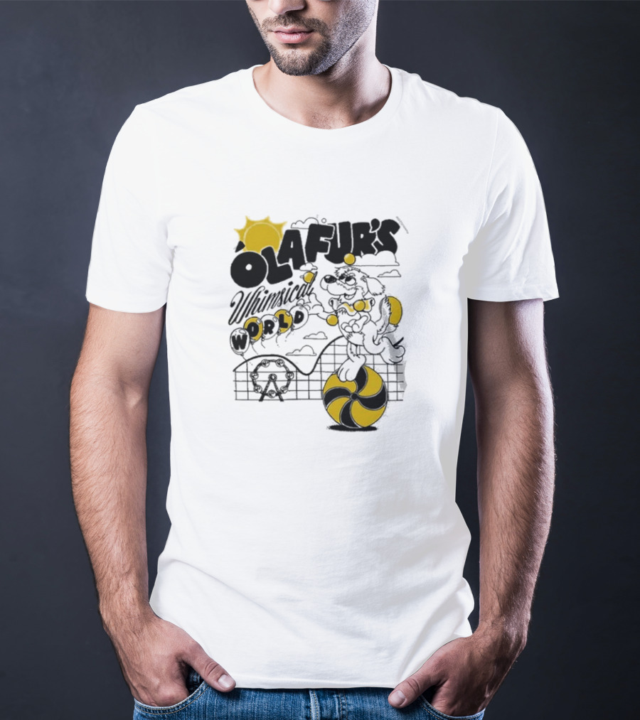 OLAFUR'S Whimsical World Amusement Adventure Design With Iconic Puppy And Ferris Wheel T-Shirt