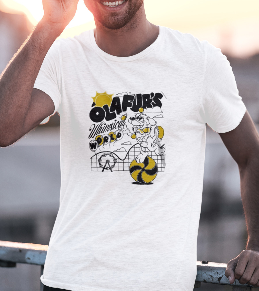 OLAFUR'S Whimsical World Amusement Adventure Design With Iconic Puppy And Ferris Wheel T-Shirt