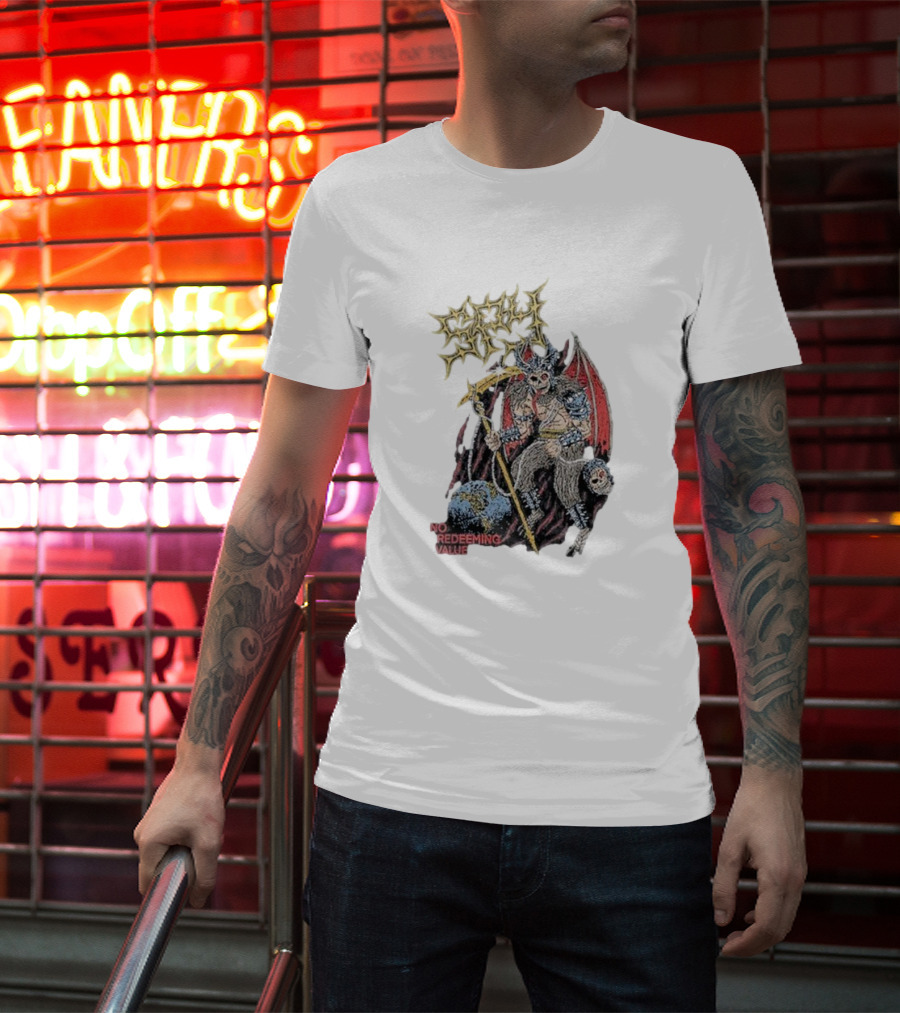 Evil Angel No Redeeming Value Demon Warrior With Wings And Skeletal Staff T-Shirt