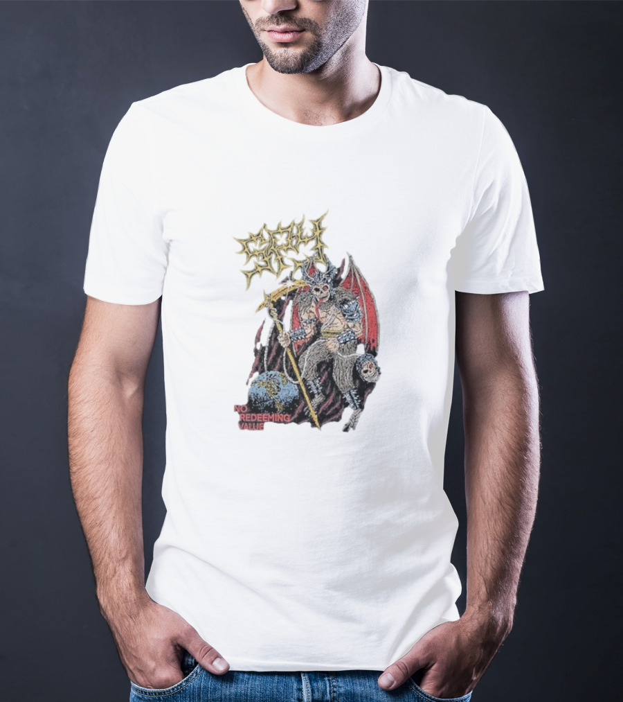 Evil Angel No Redeeming Value Demon Warrior With Wings And Skeletal Staff T-Shirt