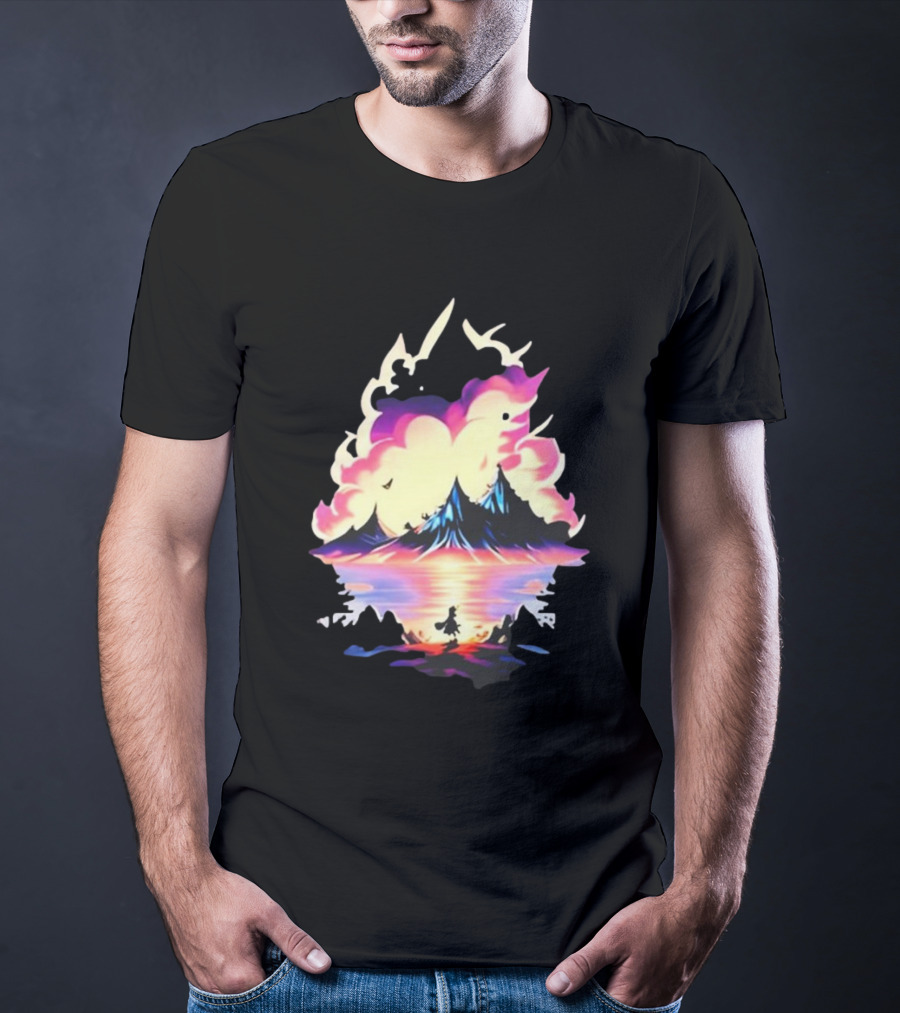 Fairy Tale Sight Comics Artwork Enchanted Landscape With Mountains And Reflection T-Shirt