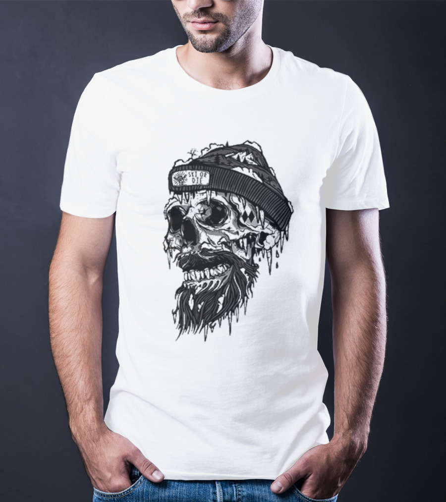 Skull Wild Ski Or Die Ice Beard Beanie Adventure T-Shirt