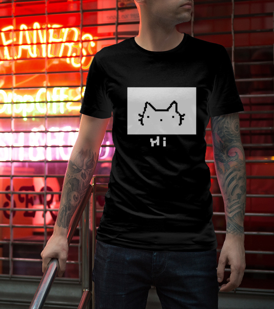 Chew Hi Cat Pixel Art Minimalistic Kitty T-Shirt