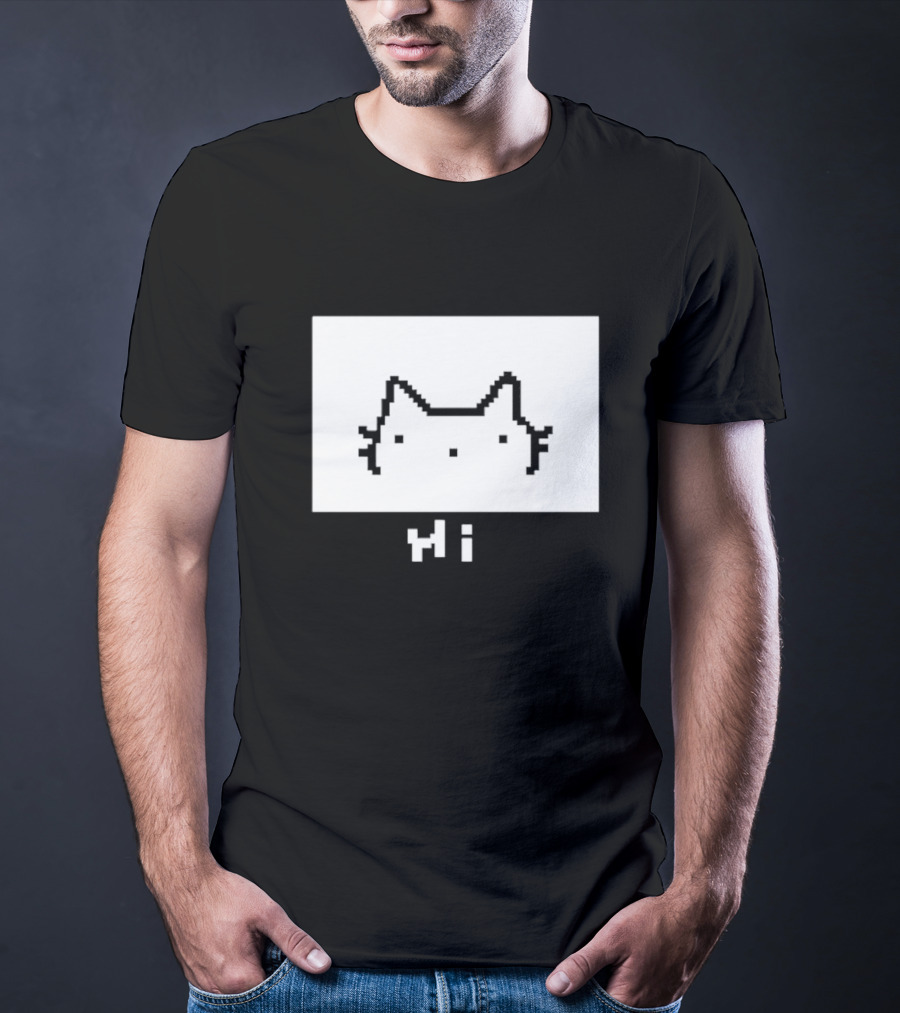 Chew Hi Cat Pixel Art Minimalistic Kitty T-Shirt