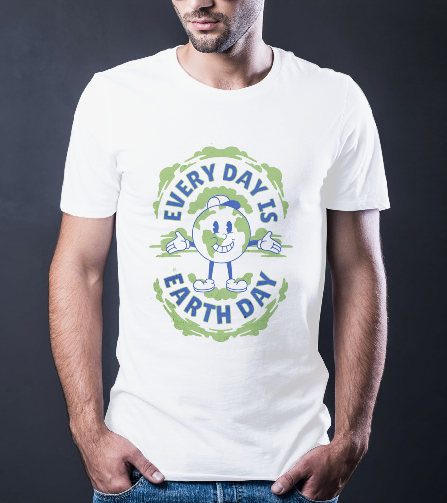 Every Day Is Earth Day Globe Character Smiling T-Shirt