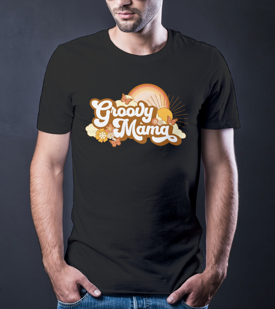 Groovy Mama Retro Sunflower Butterflies T-Shirt