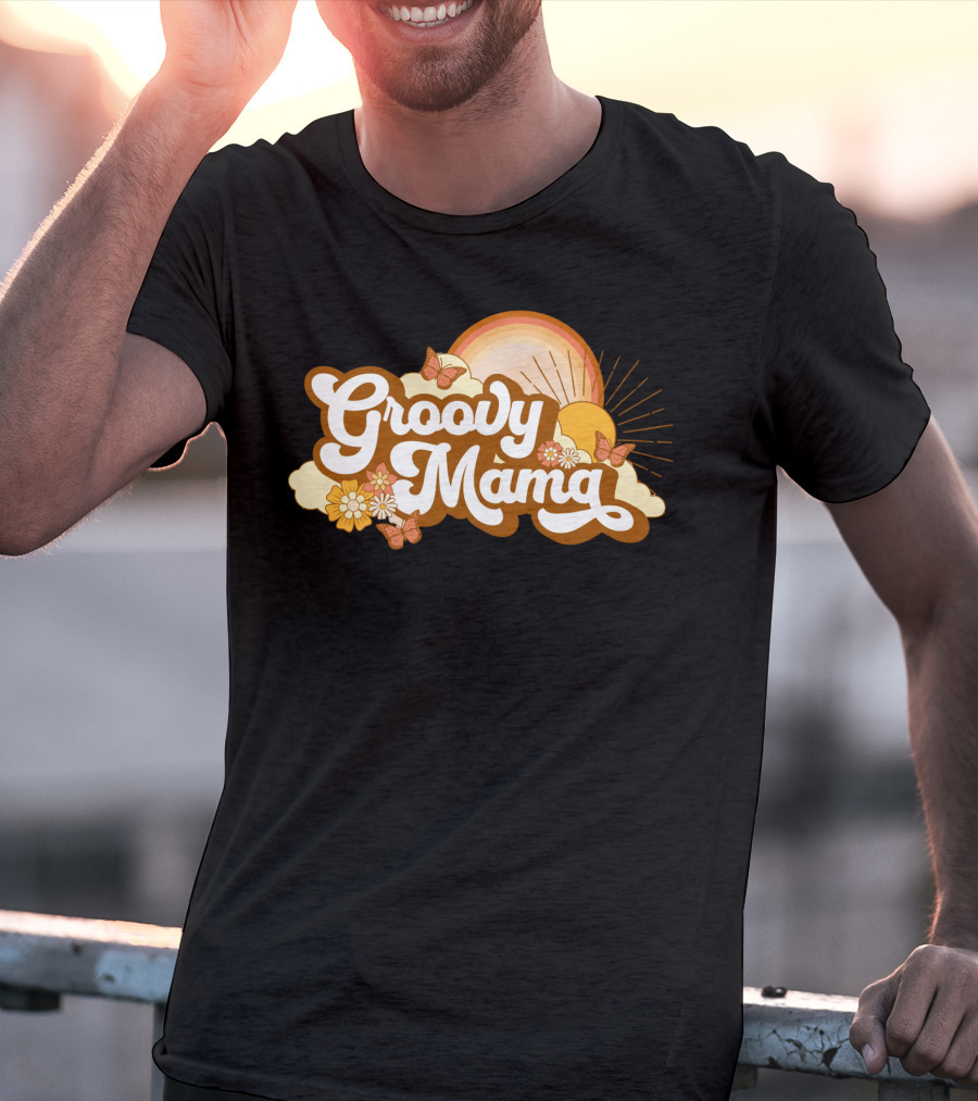 Groovy Mama Retro Sunflower Butterflies T-Shirt