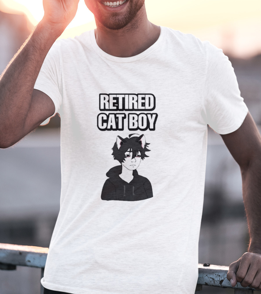 RETired Cat Boy With Black Hoodie And Cat Ears T-Shirt