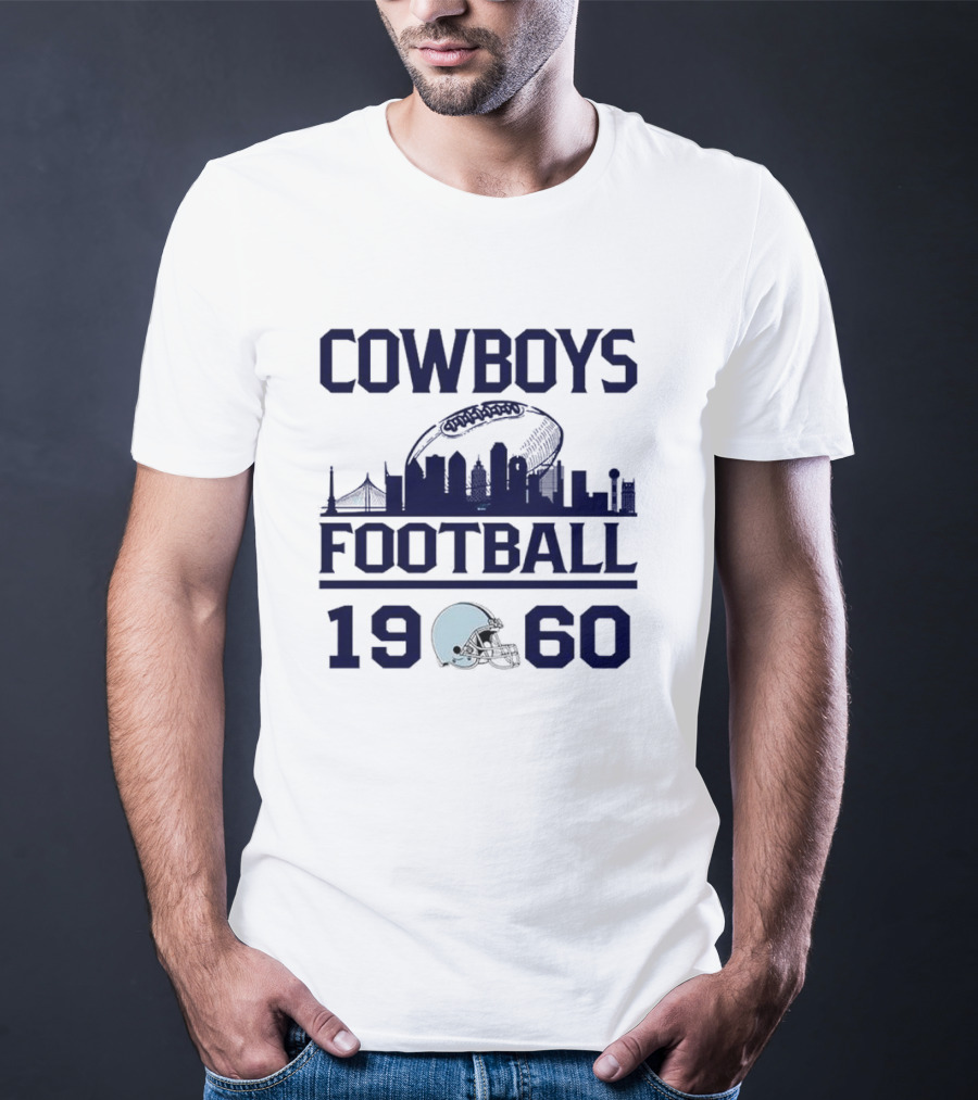 Cowboys Football 1960 Skyline With Helmet And Cityscape T-Shirt