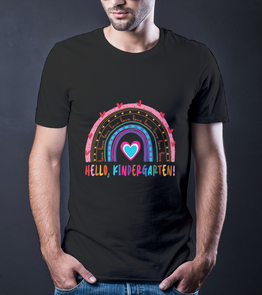 Hello Kindergarten Love Rainbow Hearts Back To School T-Shirt