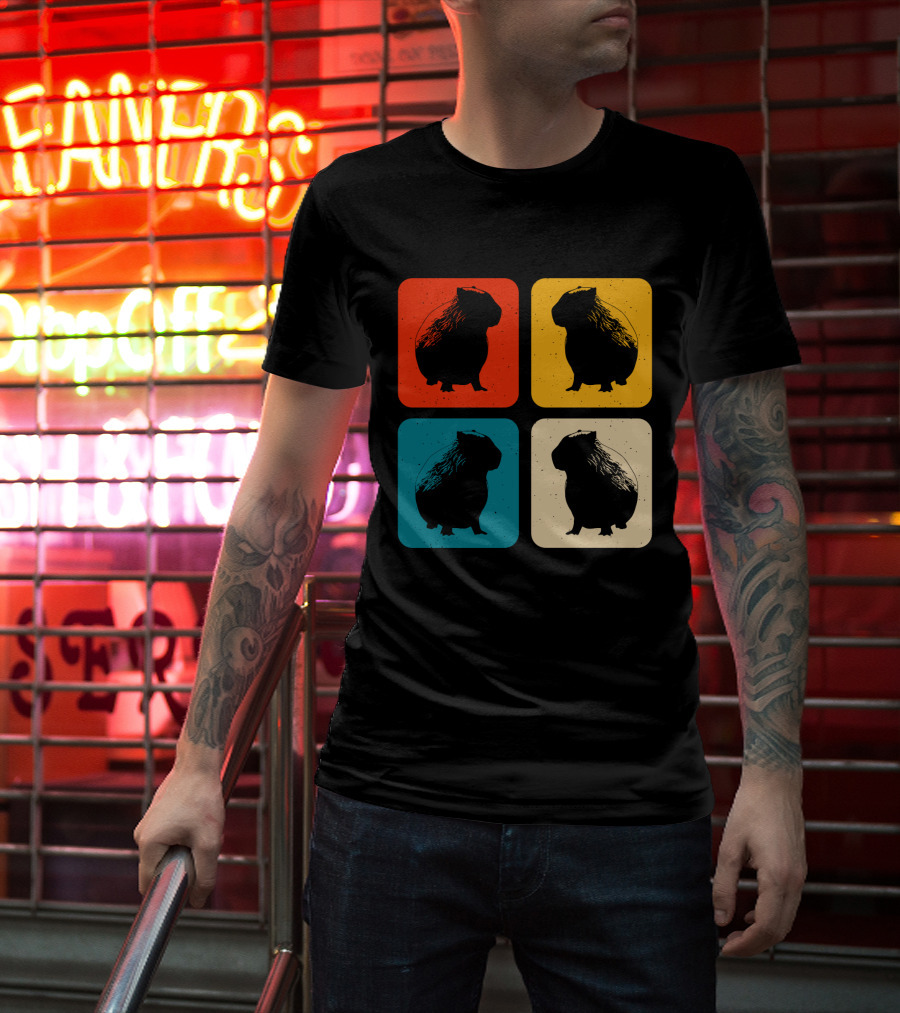 Vintage Capybara Pop Art Silhouette Four Colors Squares T-Shirt