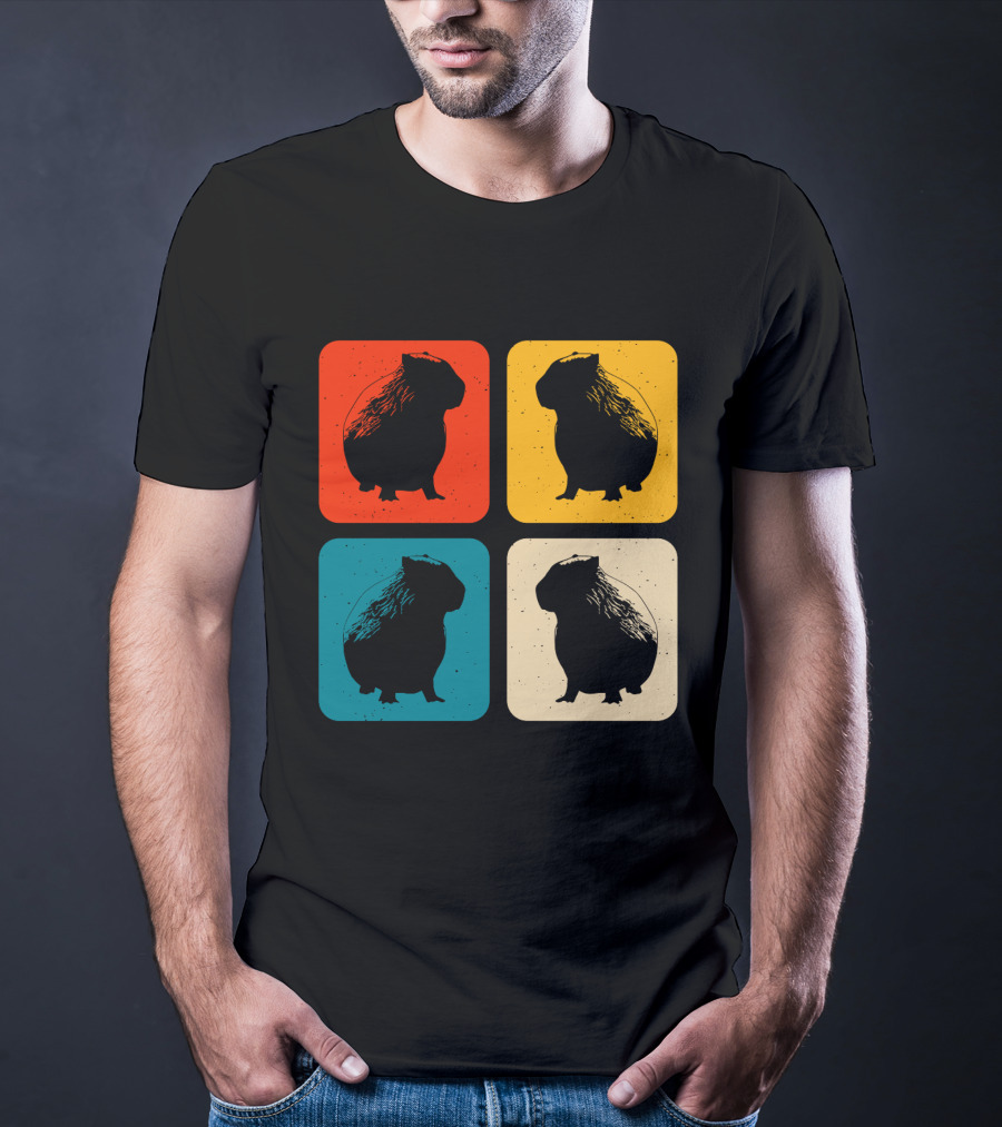 Vintage Capybara Pop Art Silhouette Four Colors Squares T-Shirt