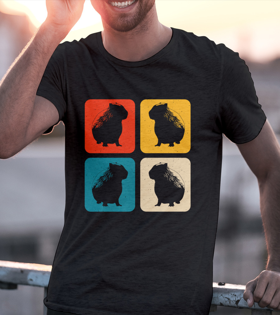 Vintage Capybara Pop Art Silhouette Four Colors Squares T-Shirt