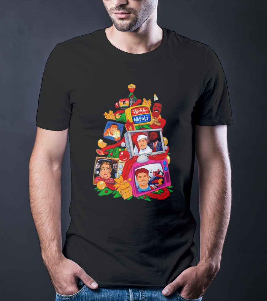 Roma Napoli Matchday Christmas Tree With Television Characters T-Shirt