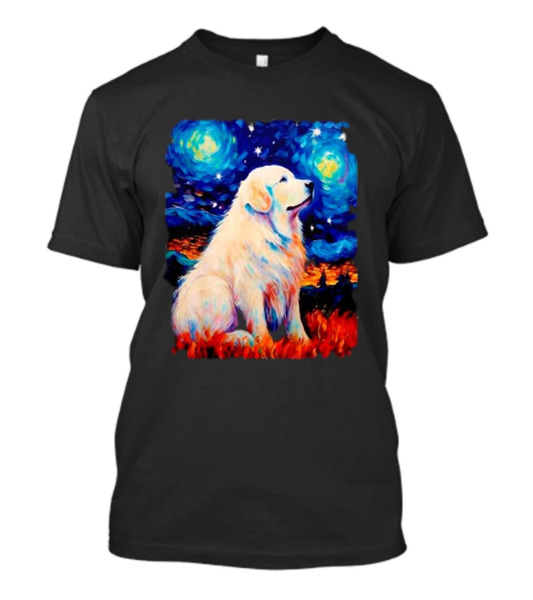 Starry Night Great Dog Van Gogh Style Golden Retriever T-Shirt
