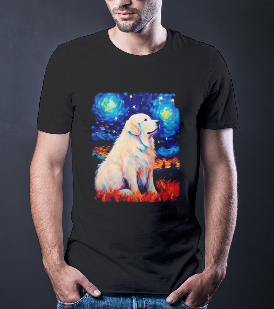 Starry Night Great Dog Van Gogh Style Golden Retriever T-Shirt