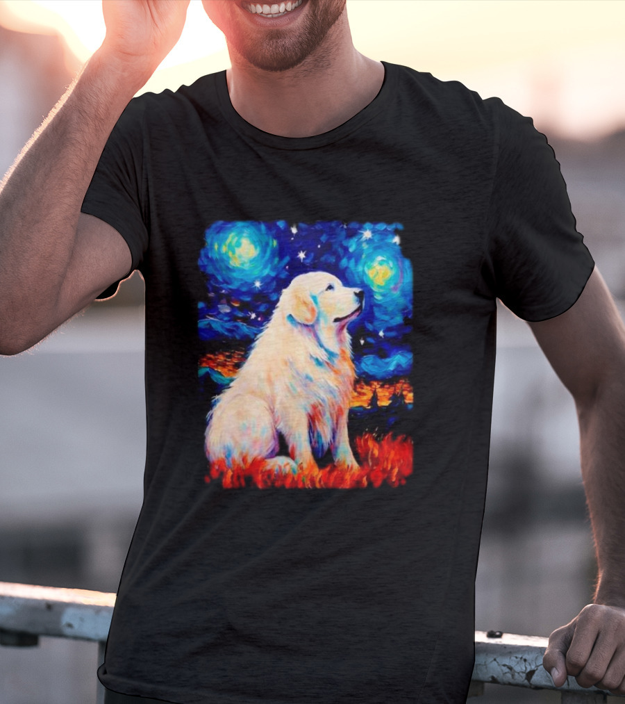 Starry Night Great Dog Van Gogh Style Golden Retriever T-Shirt