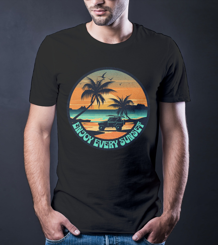 Enjoy Every Sunset Tropical Beach Jeep Adventure T-Shirt