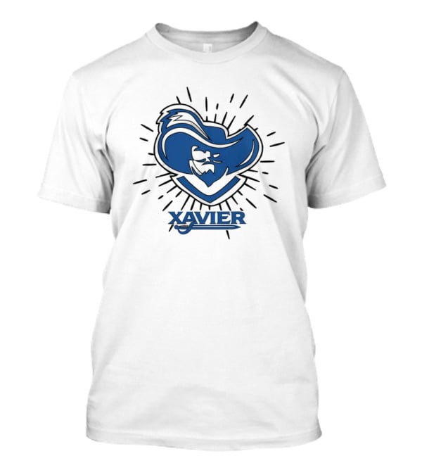 Xavier Musketeer Bold Blue Emblem With Radiating Lines T-Shirt